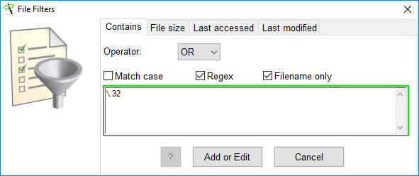 Select File Filters window